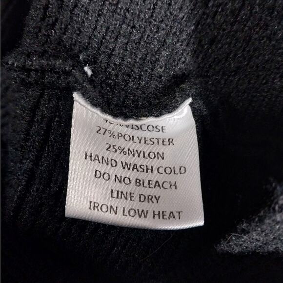 BLUIVY! RICH BLACK HEAVY/FINE KNIT PUFF SLEEVE SHEATH SWEATER DRESS! SZ L - Picture 7 of 8